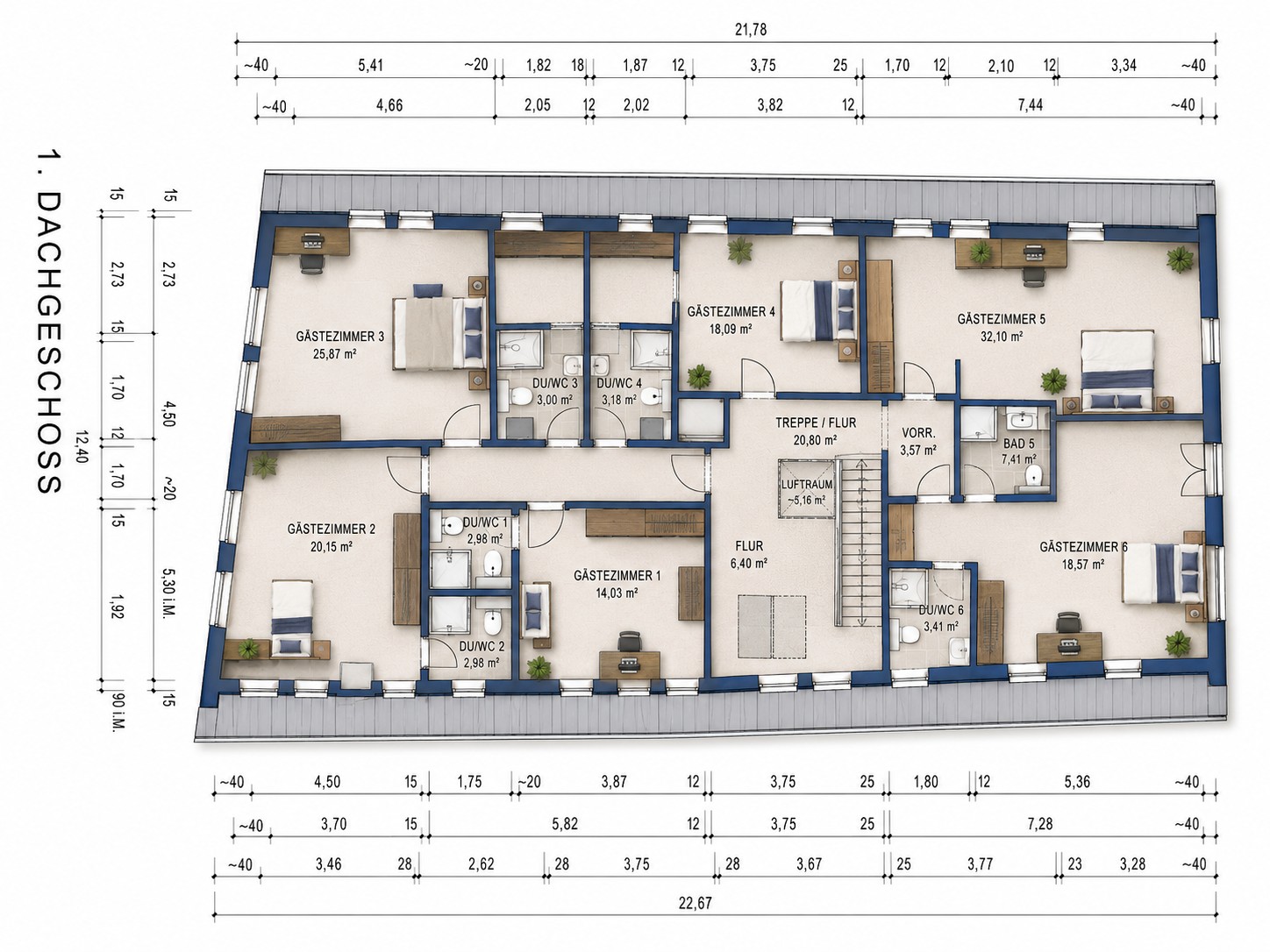 Gastronomie kaufen pachten: 1. DG Grundriss - Historisches Gasthaus am Marktplatz: Restaurant, Saal, Betreiberwohnung & Ausbaupotenzial
