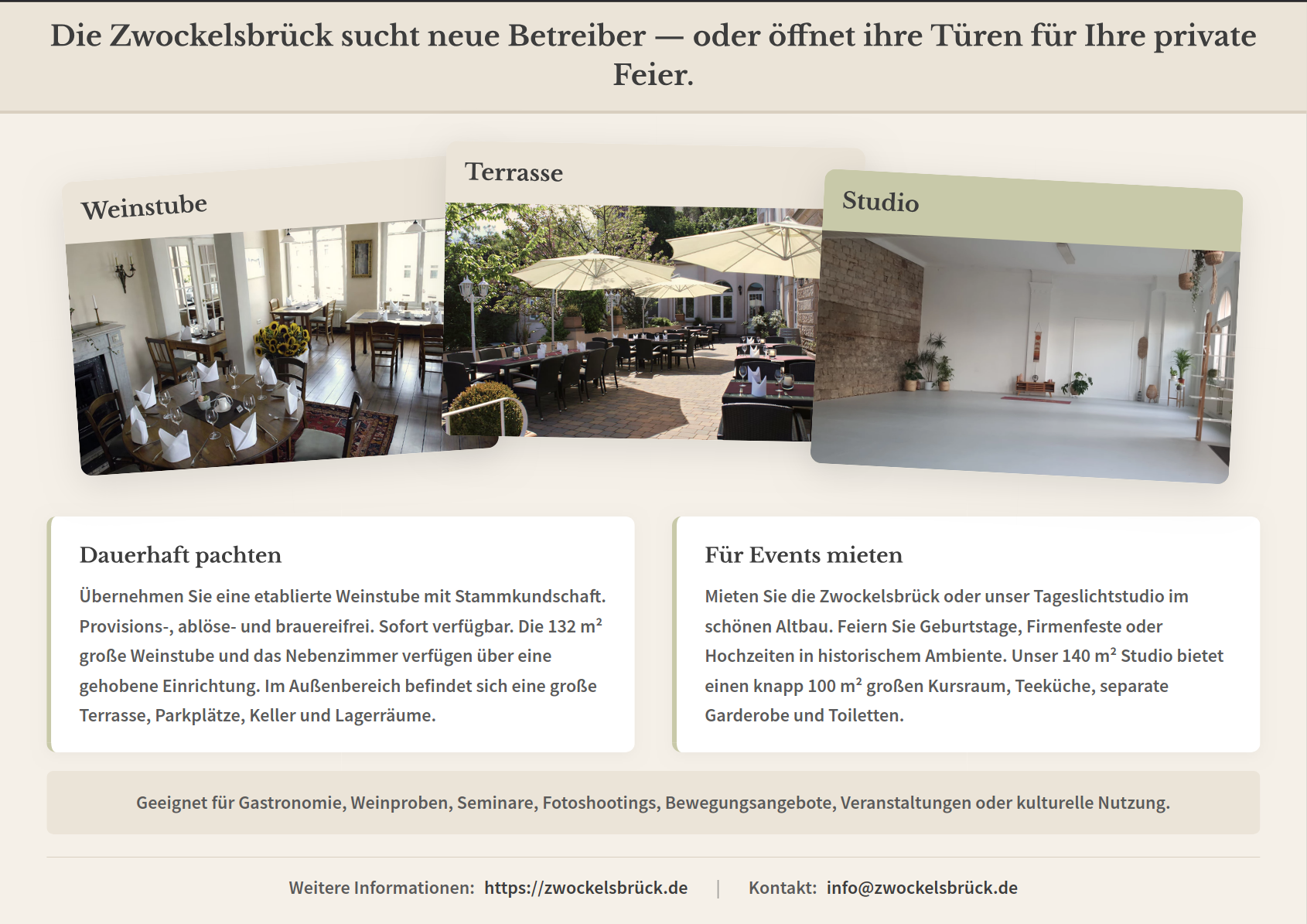 Gastronomie kaufen pachten: Flyer - Weinstube Zwockelsbrück